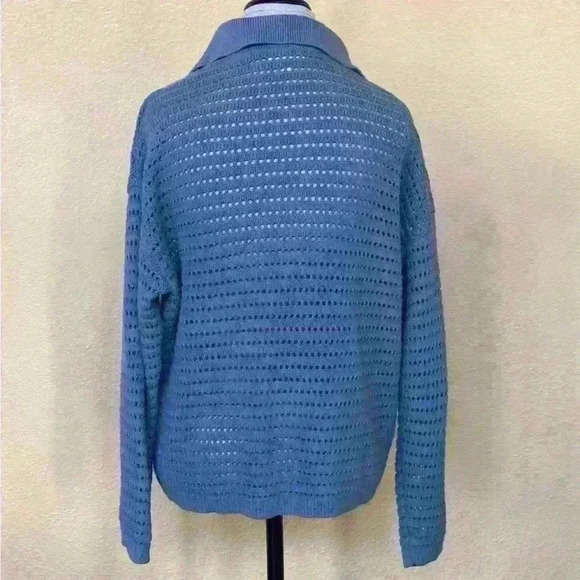 Haven Well Within Organic Cotton Open Stitch Long Sleeve Sweater Blue Medium EUC - Picture 7 of 9